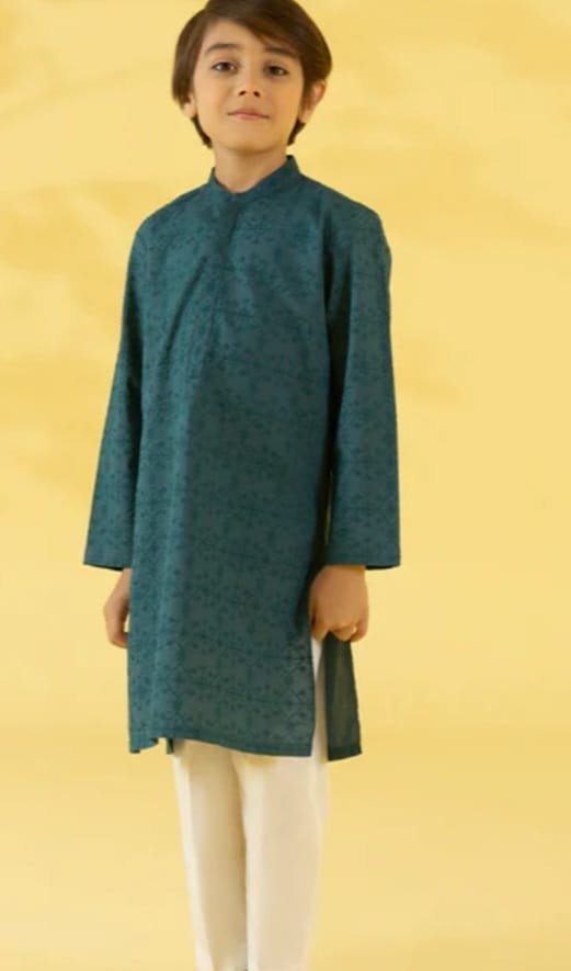 Boys Teal Embroidered Kurta Traditional Ethnic Wear