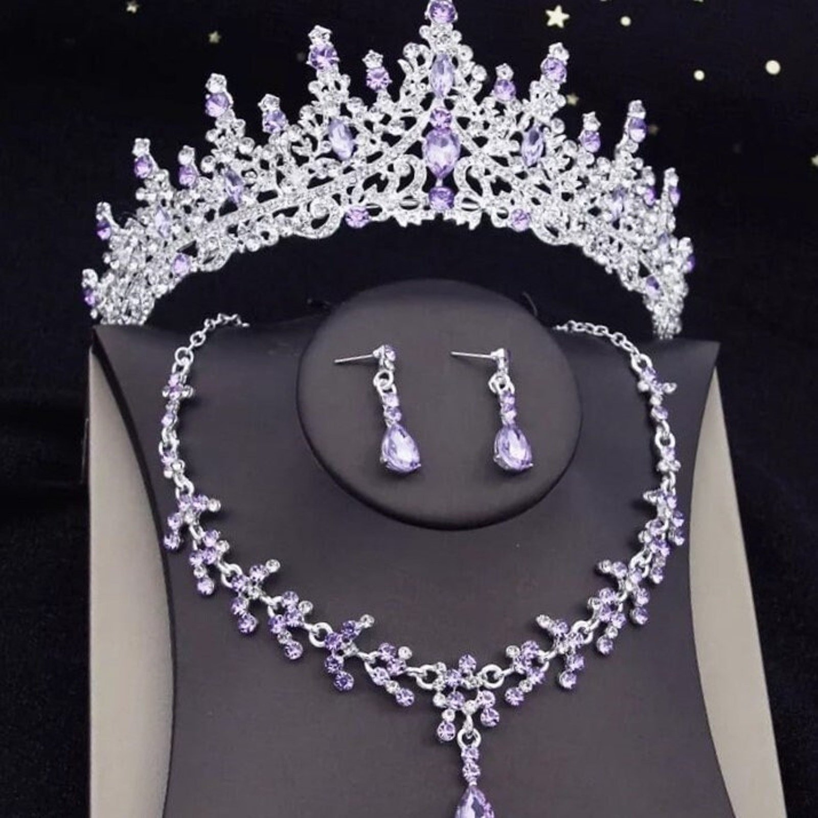 Tiara Set Bridal Purple Tiara | Purple Silver | Luxury High-End Tiara  | 3-Piec