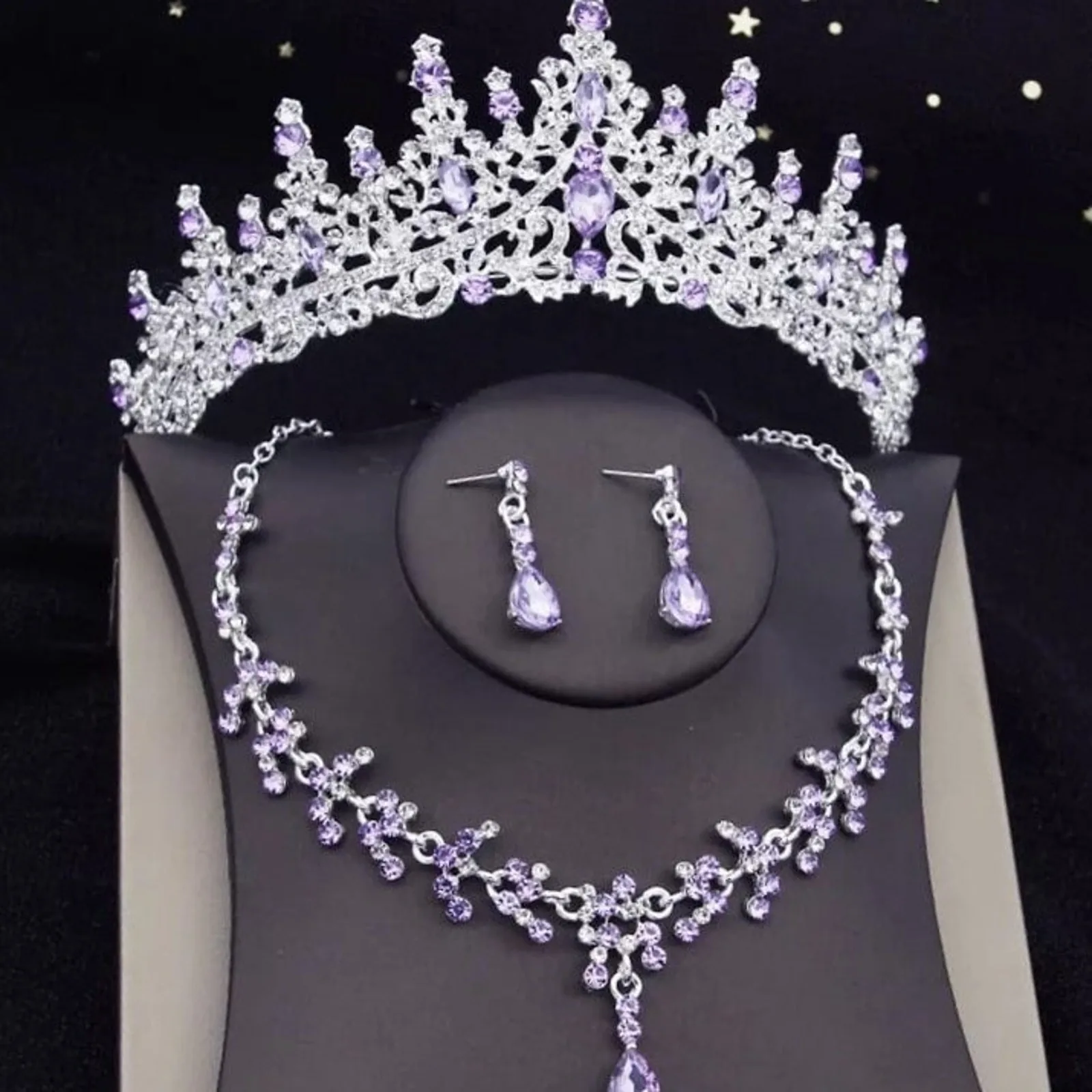 Tiara Set Bridal Purple Tiara | Purple Silver | Luxury High-End Tiara  | 3-Piec