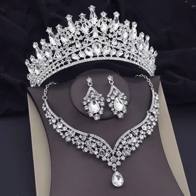 Bridal Silver Tiara Set | Luxury High-End Silver | Necklace | Earrings | Wedding | Jewelry | Headwear | Three-Piece | Holiday | 2025 Trend