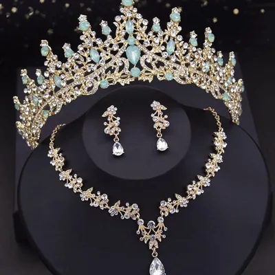 Tiara Set Bridal Gold Tiara set | Gold Tiara | Necklace | Earrings | Wedding | Jewelry | Headwear | Three-Piece | Holiday | 2025 Trend