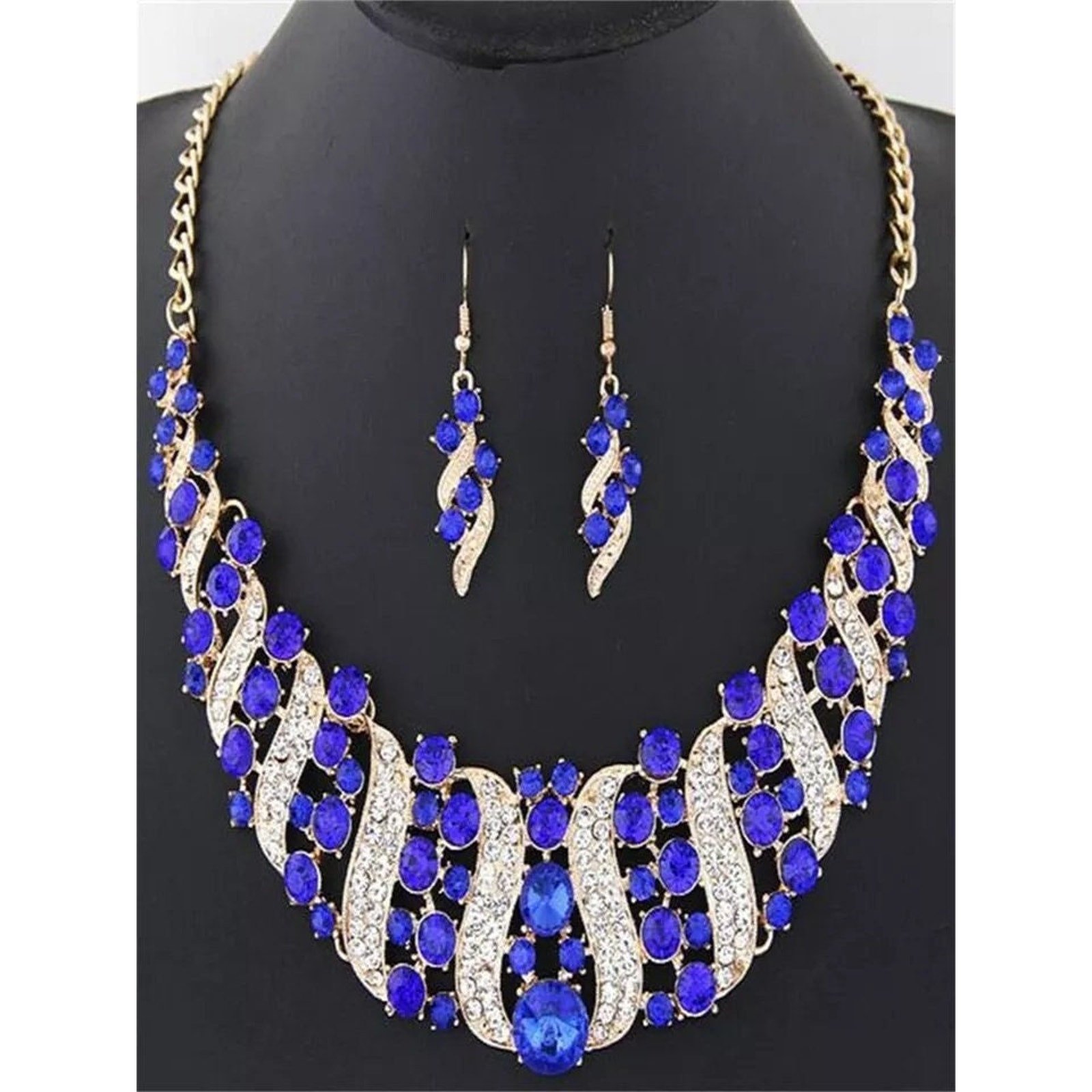Bridal Jewelry Necklace Earring Set | Blue Gold | Bridesmaid | Bridal Wedding | Party Jewelry | Bridal Necklace Set | Bridal Earring | 2025
