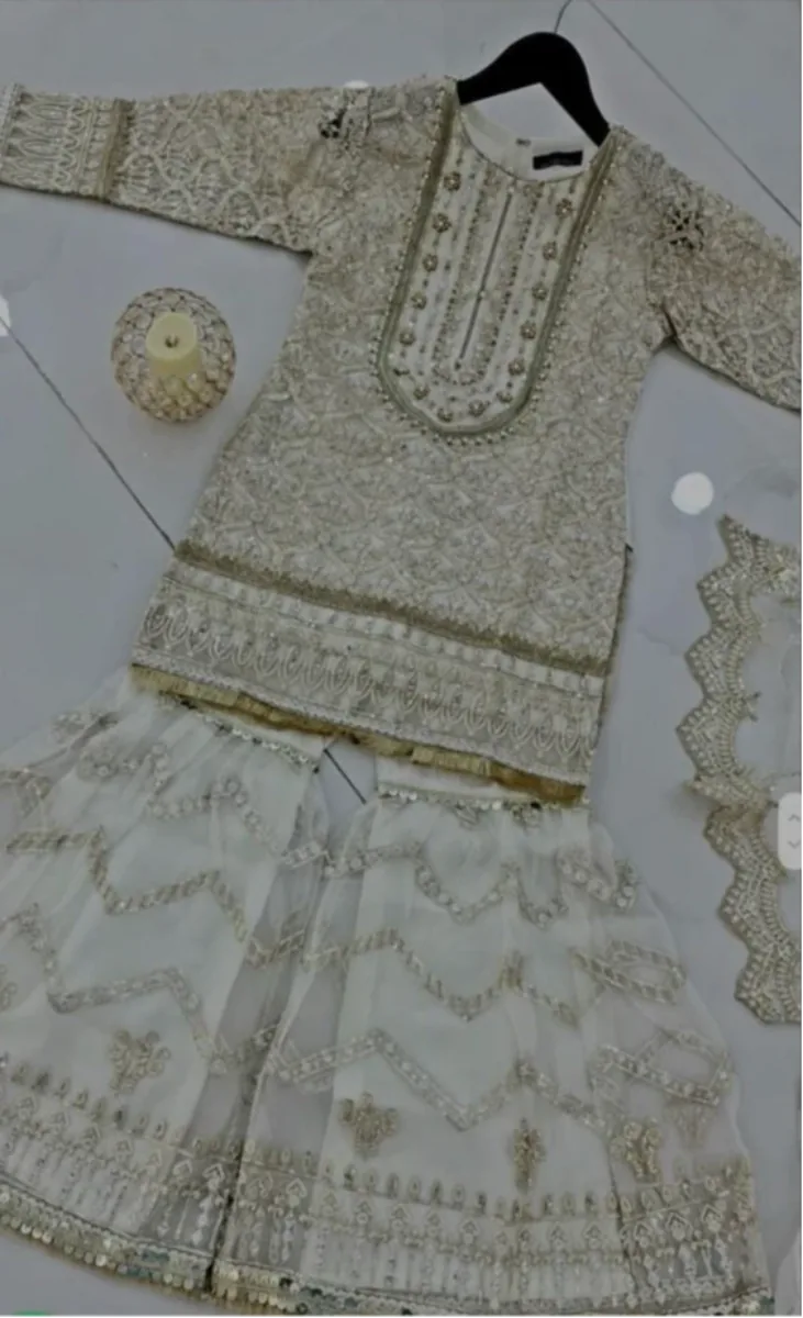 Embellished Organza 3-Piece Gharara Suit with Intricate Embroidery