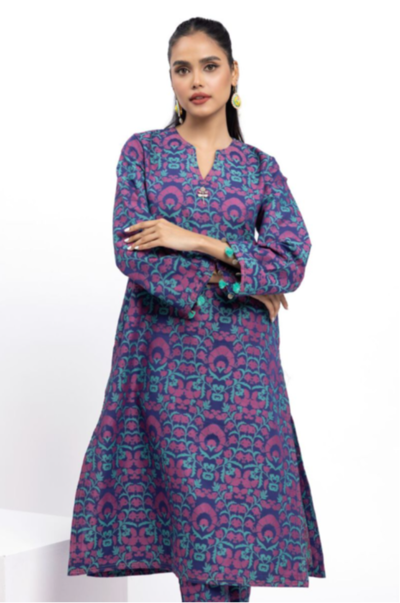 Purple & Teal Floral Broshia Jacquard Kurta – Ramadan Edit Smart Fit