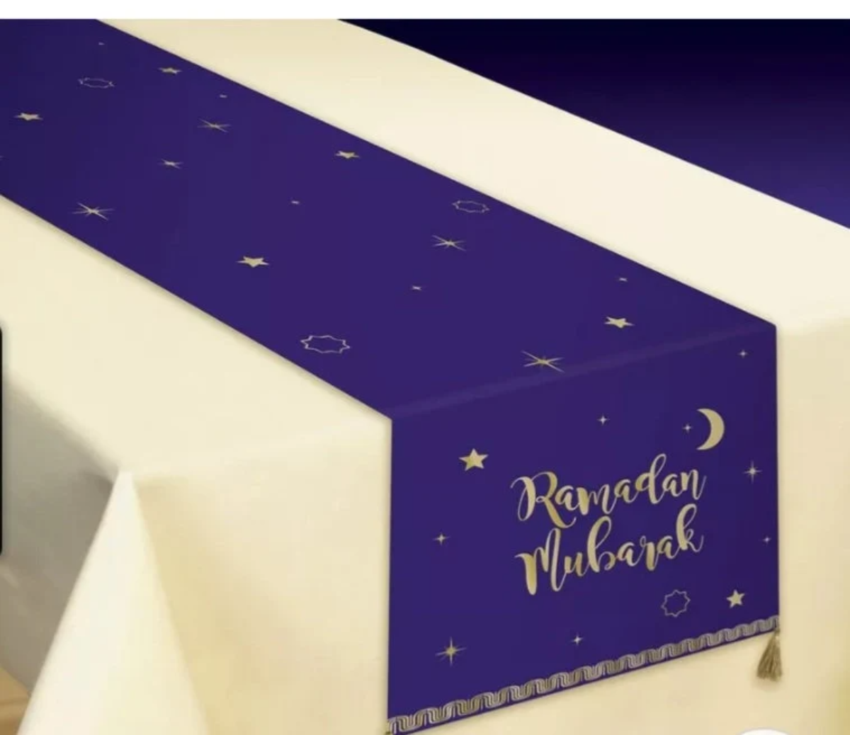 Ramadan Mubarak Fabric Table Runner, 14in x 72in