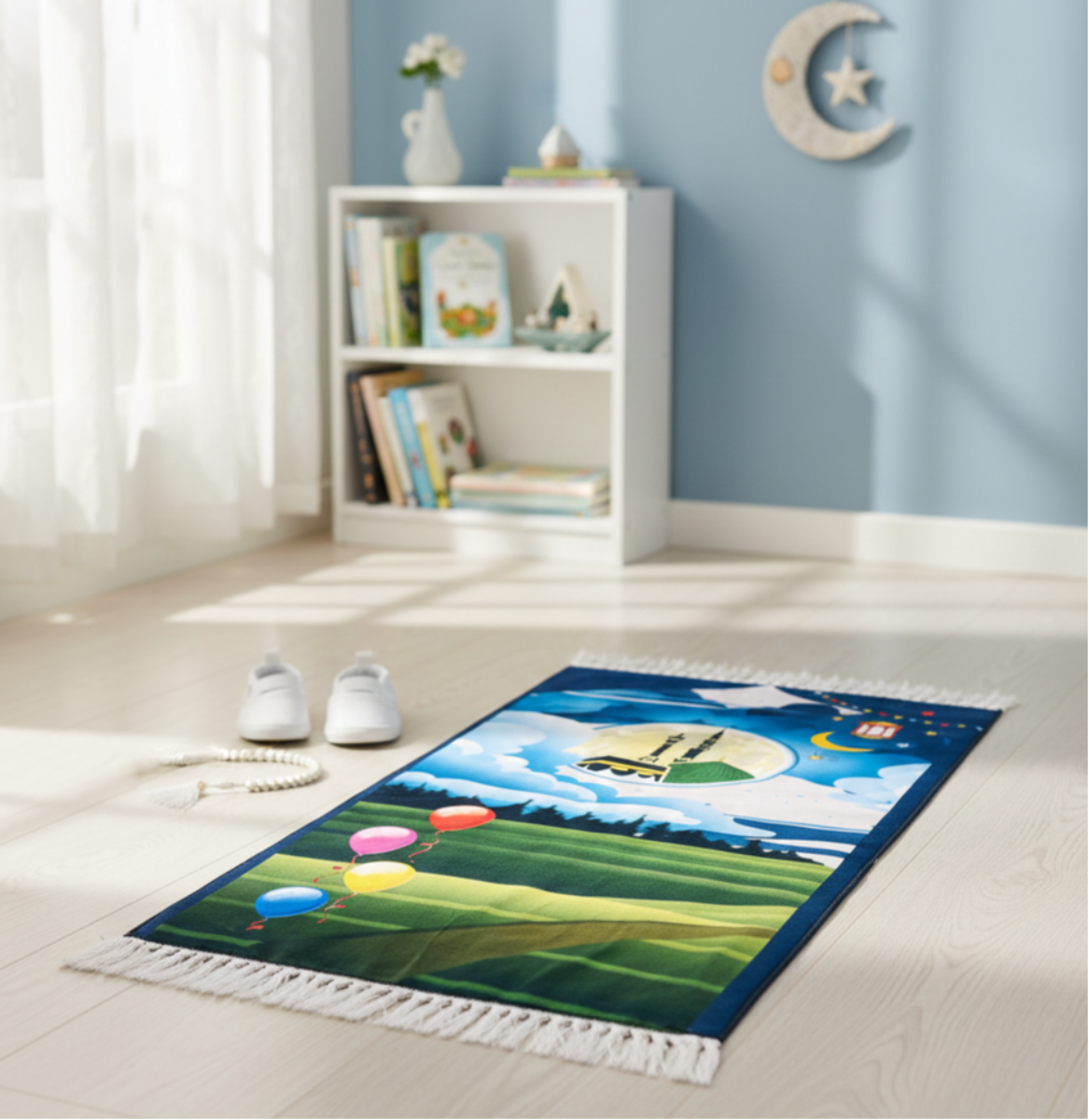 Premium Kids Prayer Mat with Kaaba & Madina Illustrations | Soft Padded Children's Janamaz