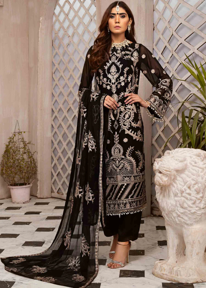 Luxury chiffon sequence embroidered 3pc suit.