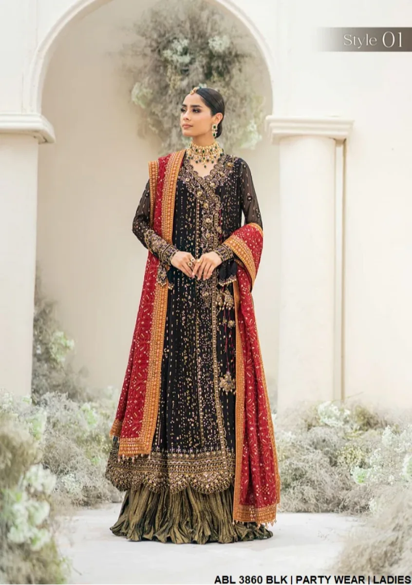 Black Heavy Embroidered  Frock – Ladies Party Wear with Dupatta