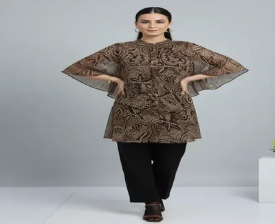 Women’s Bohemian Sheer Longline Kaftan Shirt - Earthy Batik Print
