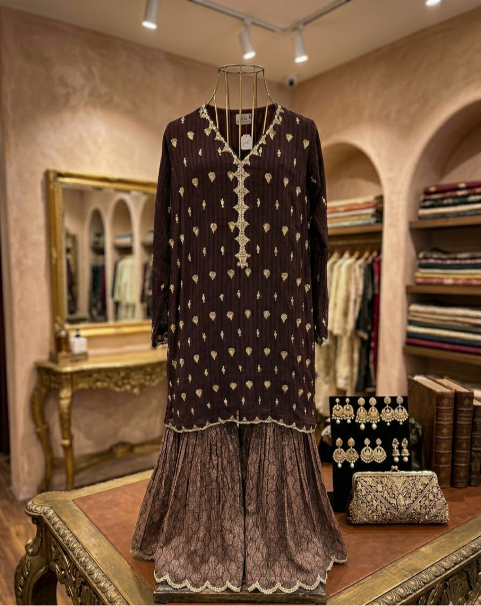 Midnight Plum Hand-Work Gharara Set