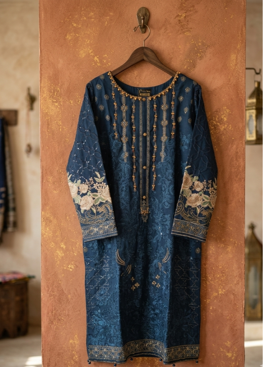 Navy Azure Embroidered chiffon  Suit – 3 Piece Set