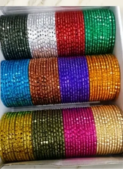 Elegant Multi-Color Glitter Bangle Set