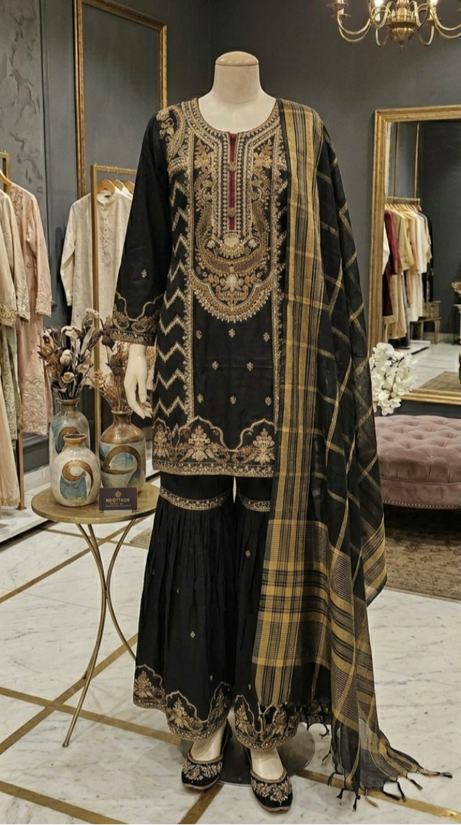Midnight Gold Embroidered Gharara Set