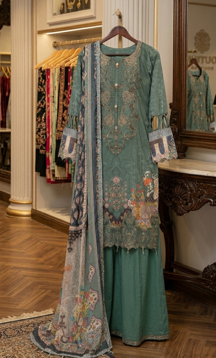 Ethereal Sage Embroidered  Plazo Set