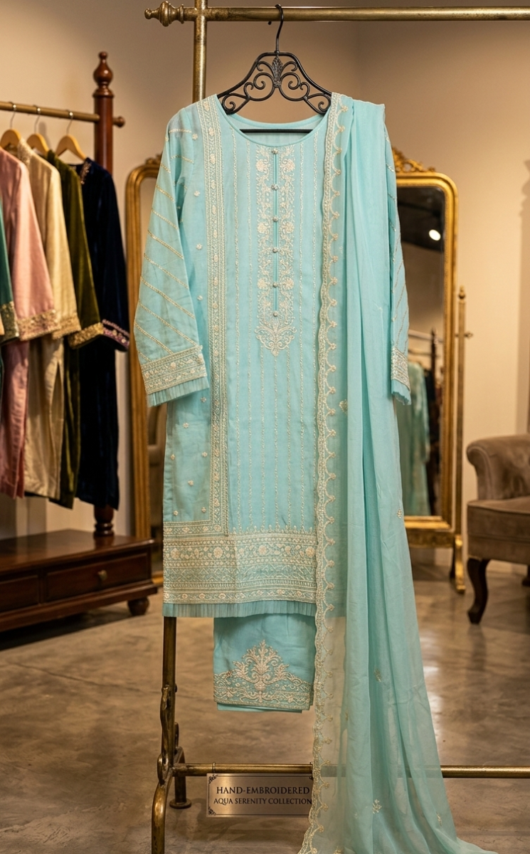 Aqua Serenity Embroidered Co-ord Set