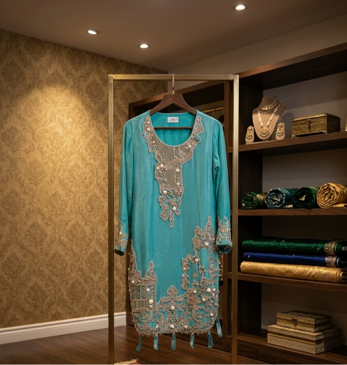 Azure Muse: Luxury Embroidered Turquoise Tunic