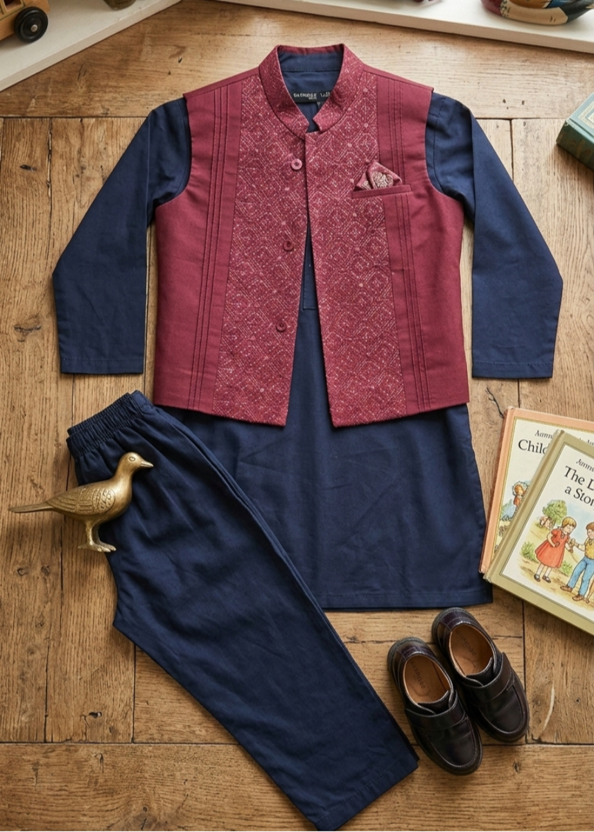 Sapphire Boys' Maroon & Navy Formal Ethnic Set