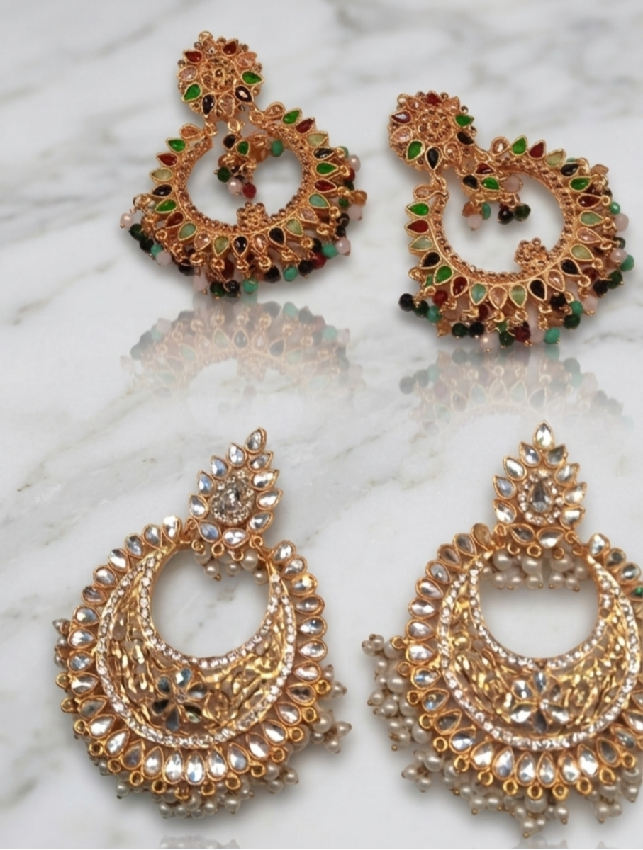 Elegant Royal Kundan & Multi-Stone Chandbali Drop Earrings