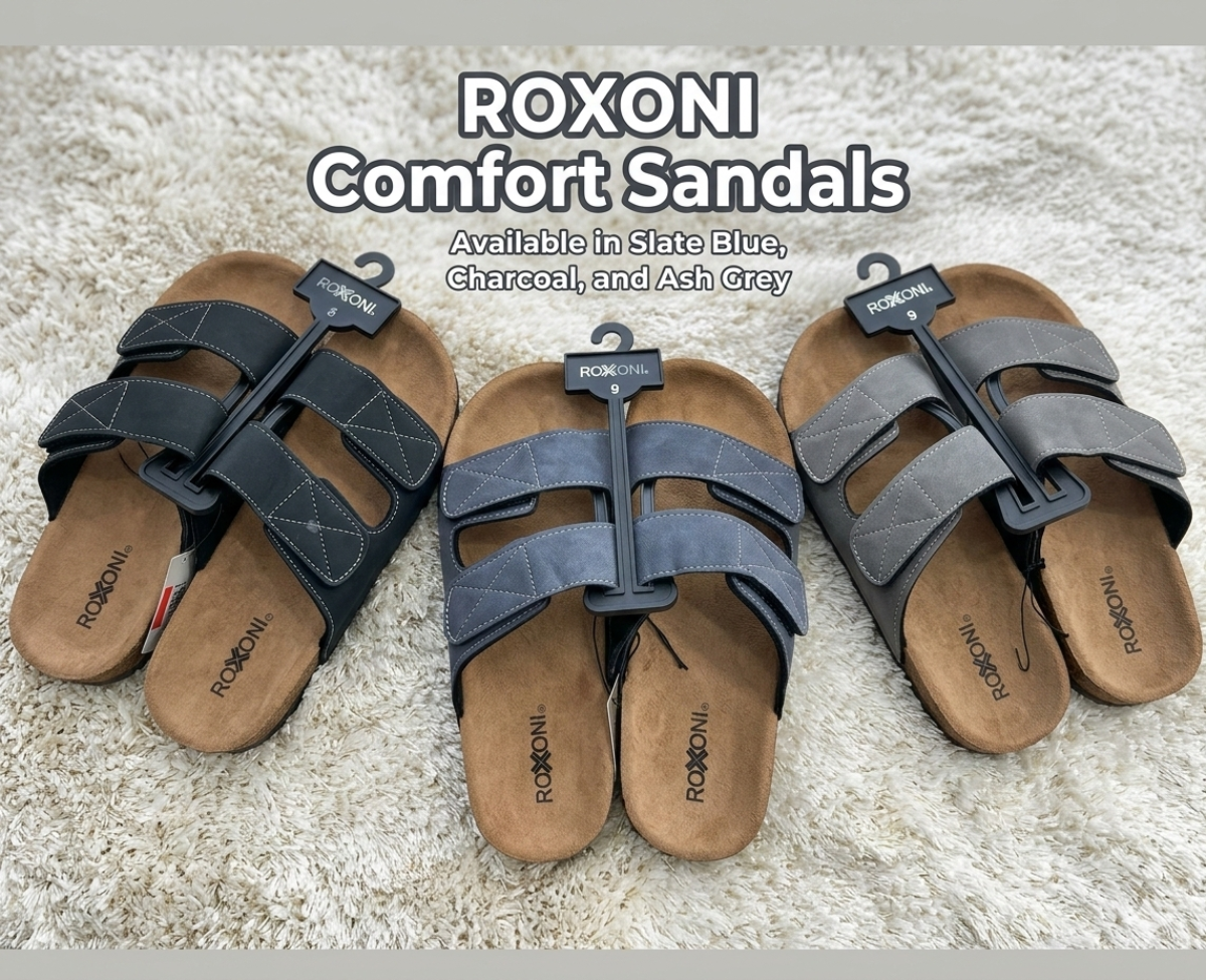 Roxoni Men's Dual Velco Straps Suede Covered Moulded Faux Cork Midsole