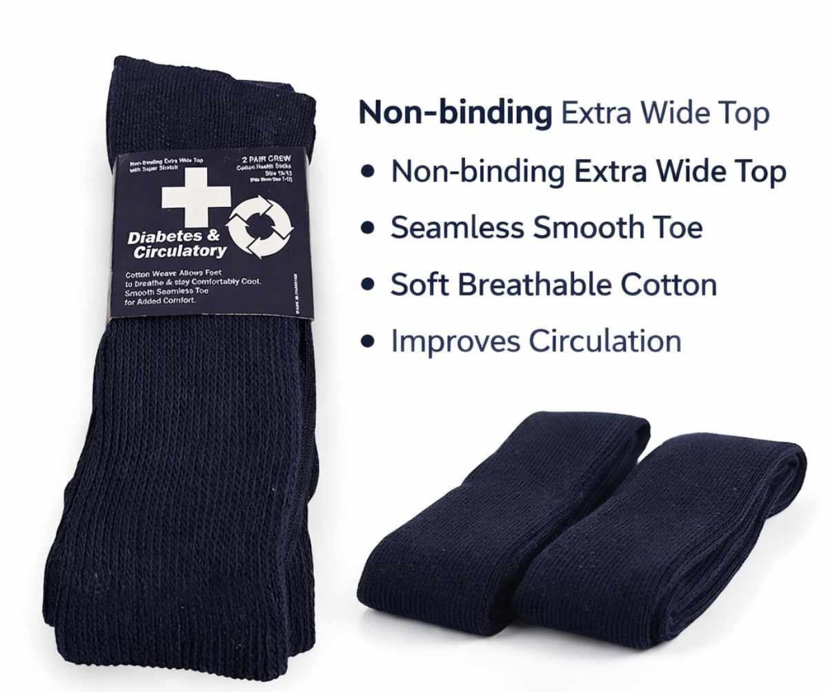 Diabetes &Circulatory  2 Pair Crew Cotton Health Socks