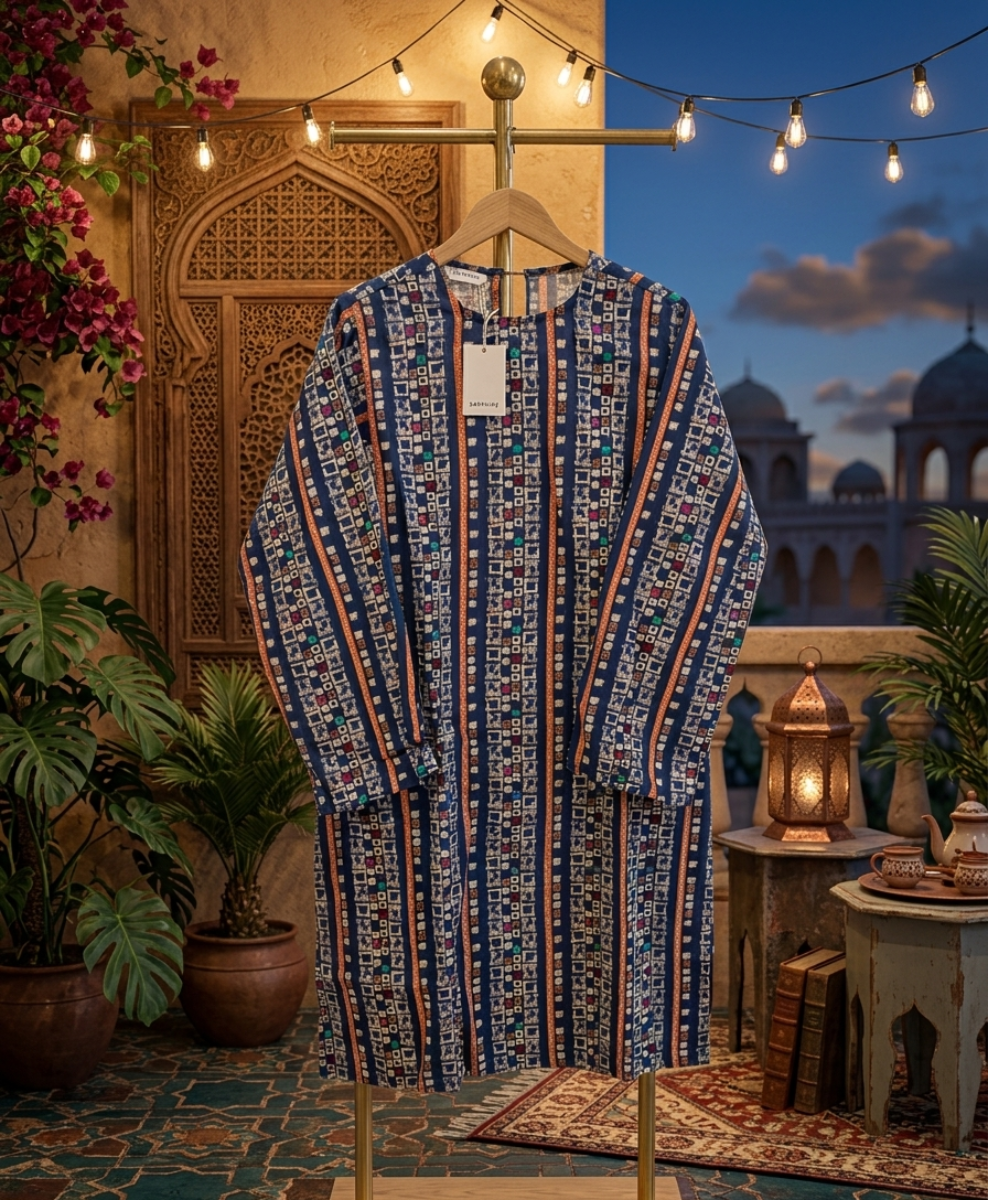 Indigo Mosaic Geometric Cotton Kurta