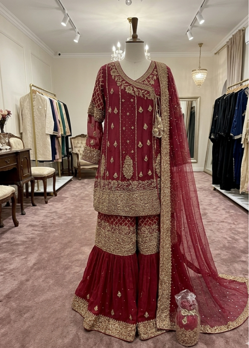 Ruby Gold Zari Bridal Gharara Set
