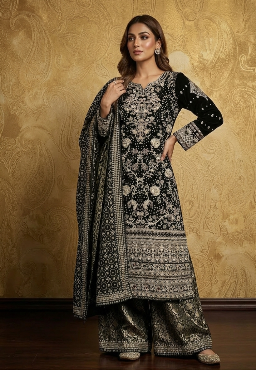 Midnight Floral Luxe Embroidered 3-Piece Suit