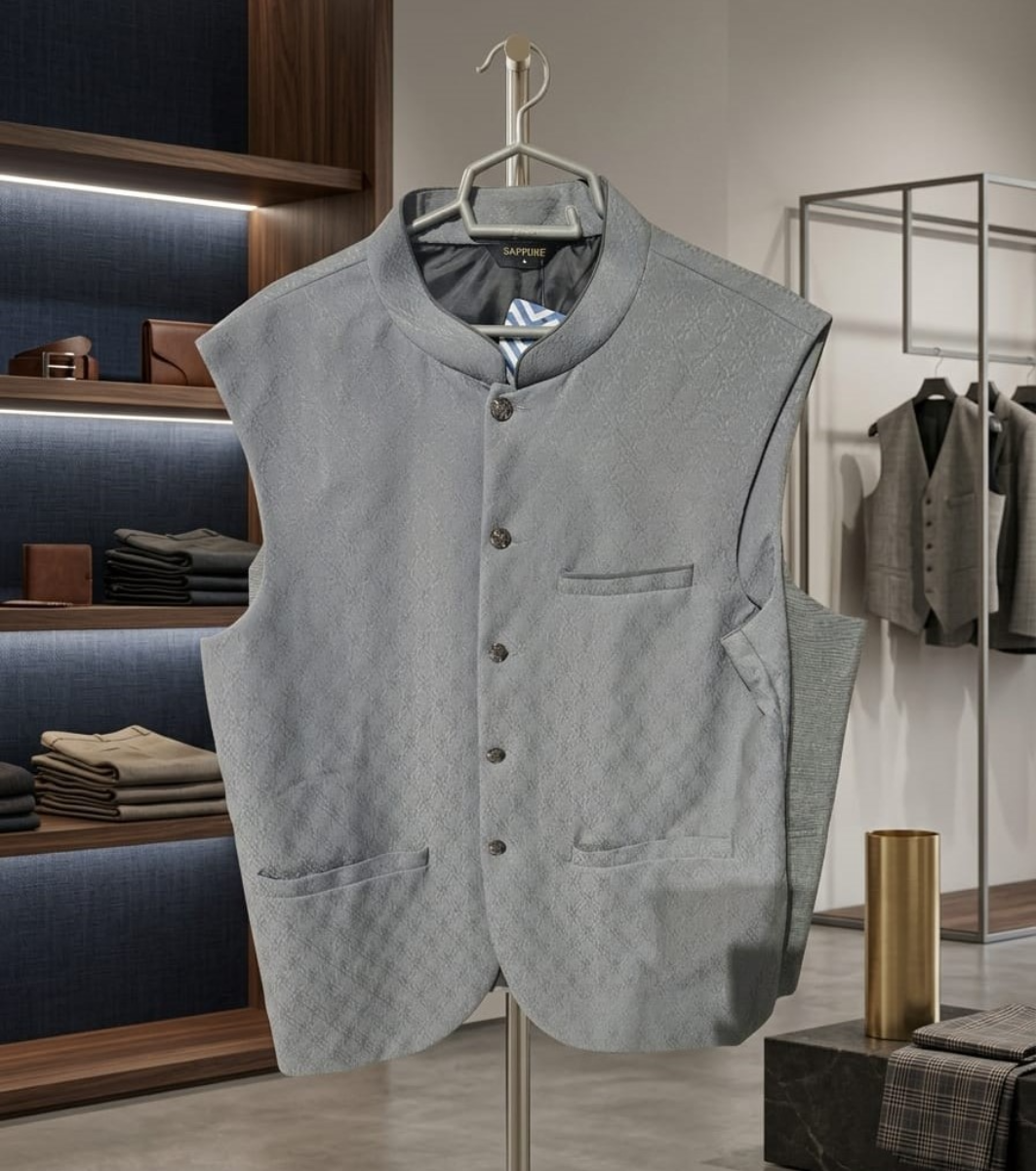 Sleek Grey Diamond-Quilted Waistcoat – The Modern Formal Essential