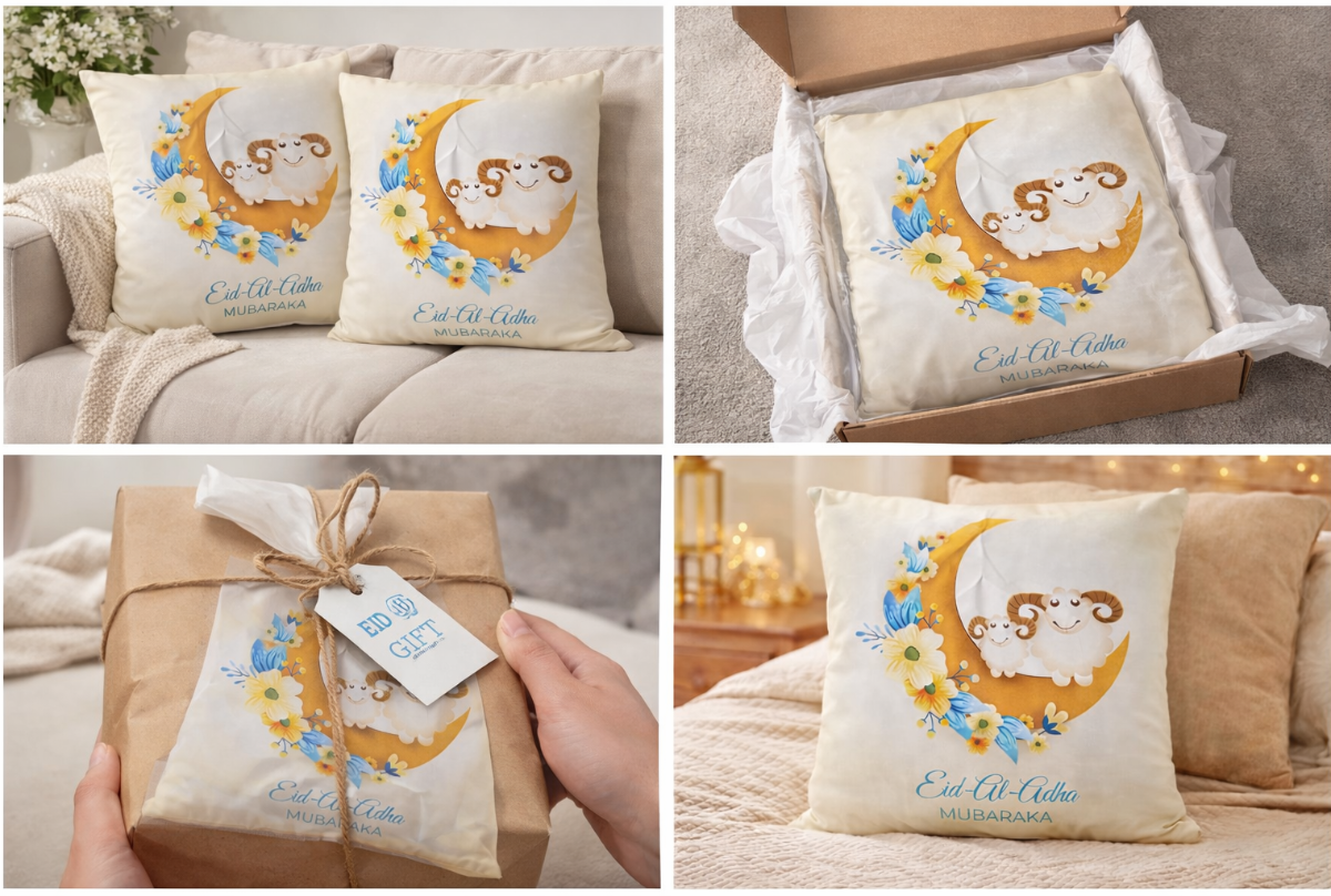 Eid-Ul-Adha Decorative Cushion Cover – Moon & Sheep Design