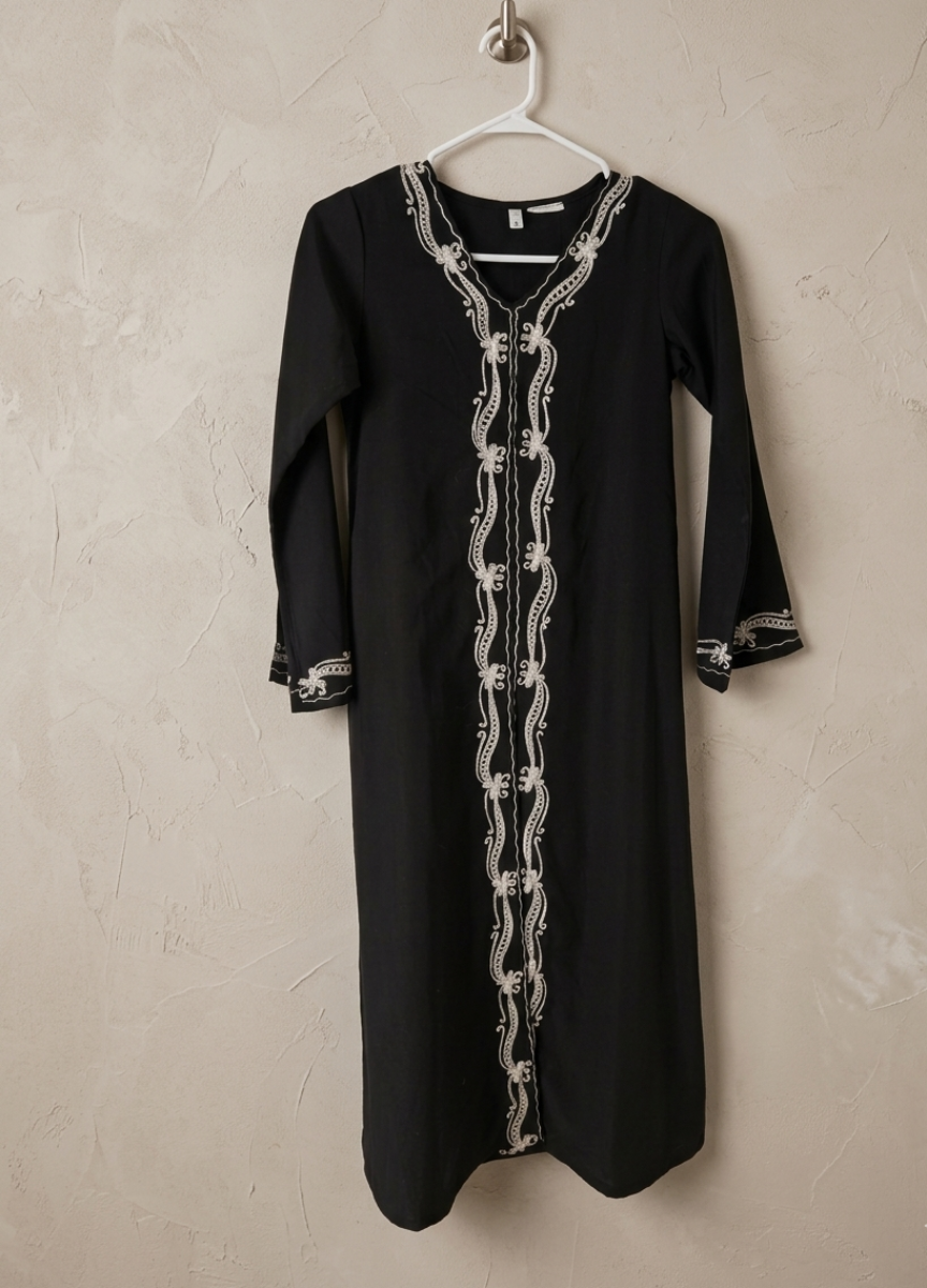 Girls Black Long Sleeve Embroidered Abaya | Modest Kids Occasion Wear