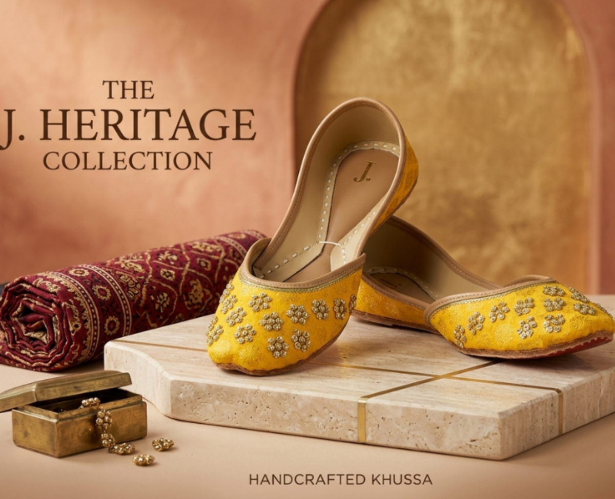 Premium Yellow Floral Embroidered Leather Khussa – Traditional Pakistani Flat