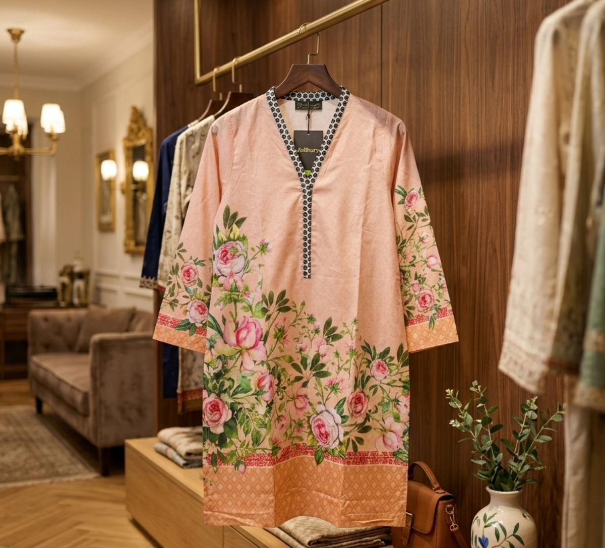 Peach Rose Digital Print Fusion Tunic