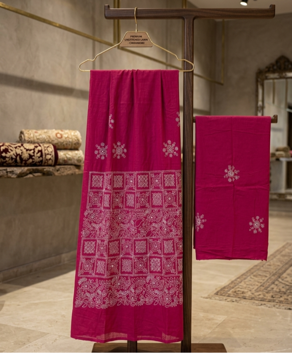 Magenta Bloom: Hand-Embroidered Unstitched Lawn Set