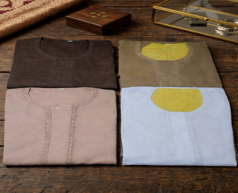 Luxury Men’s Kurta | Exquisite Neck Embroidery | 4 Classic Colors