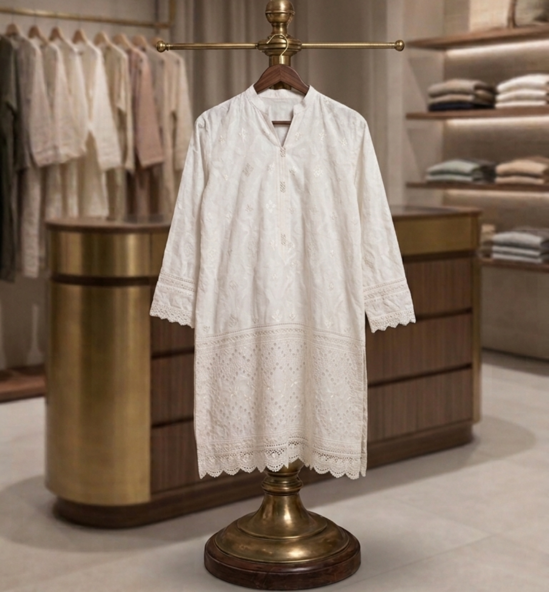 Luxe White Embroidered Jacquard Kurta