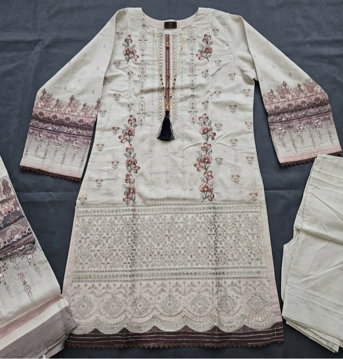 Premium Floral Embroidered Lawn Suit – 3 Piece