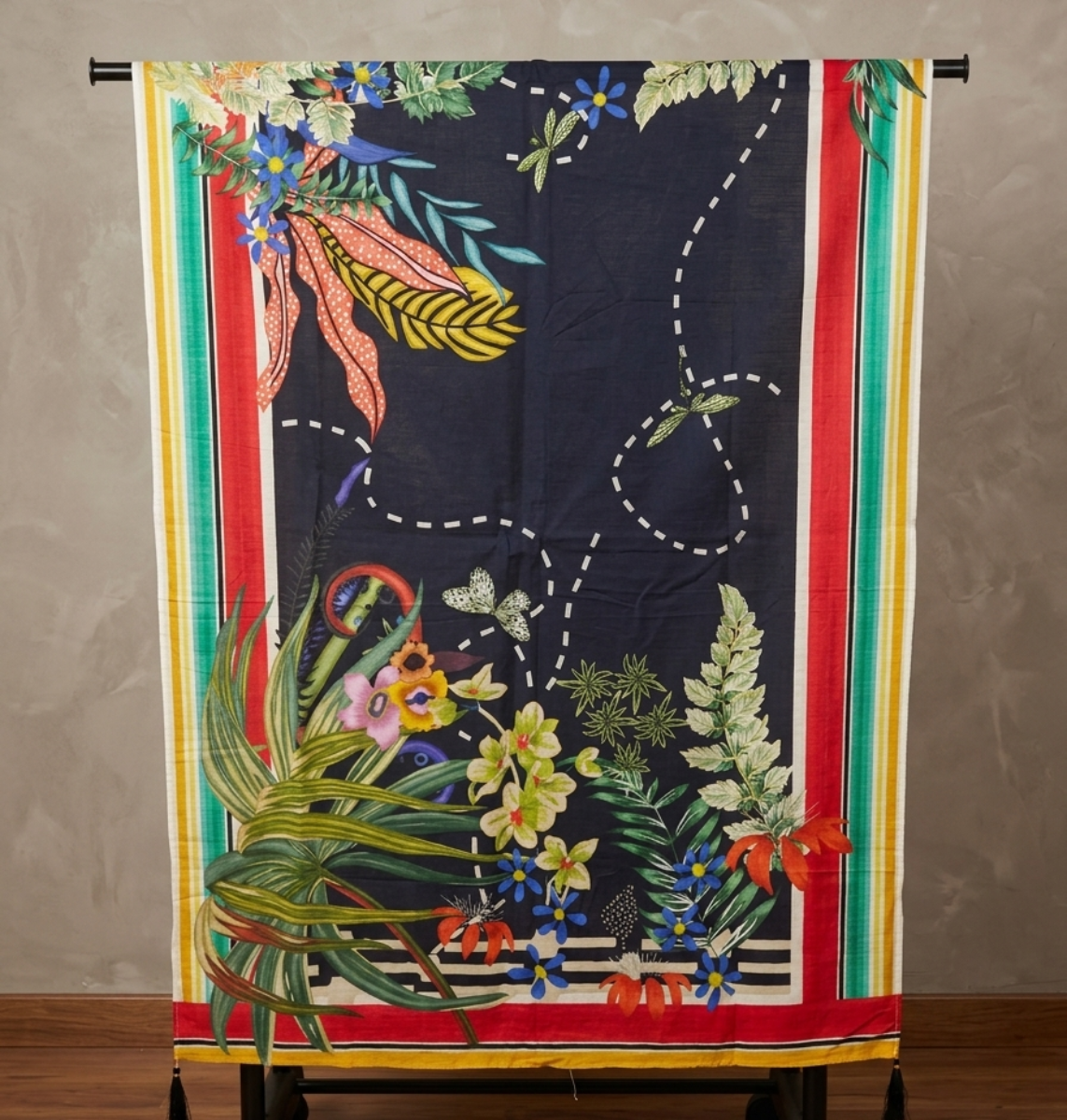 Sapphire Navy Floral Cotton Dupatta – Bold Tropical Edition