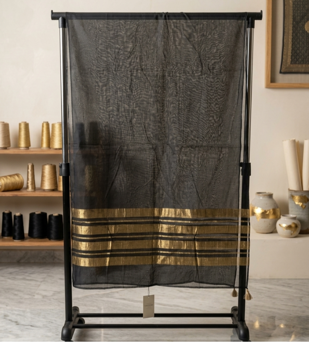 Midnight Glow | Metallic Gold Zari Chiffon Wrap