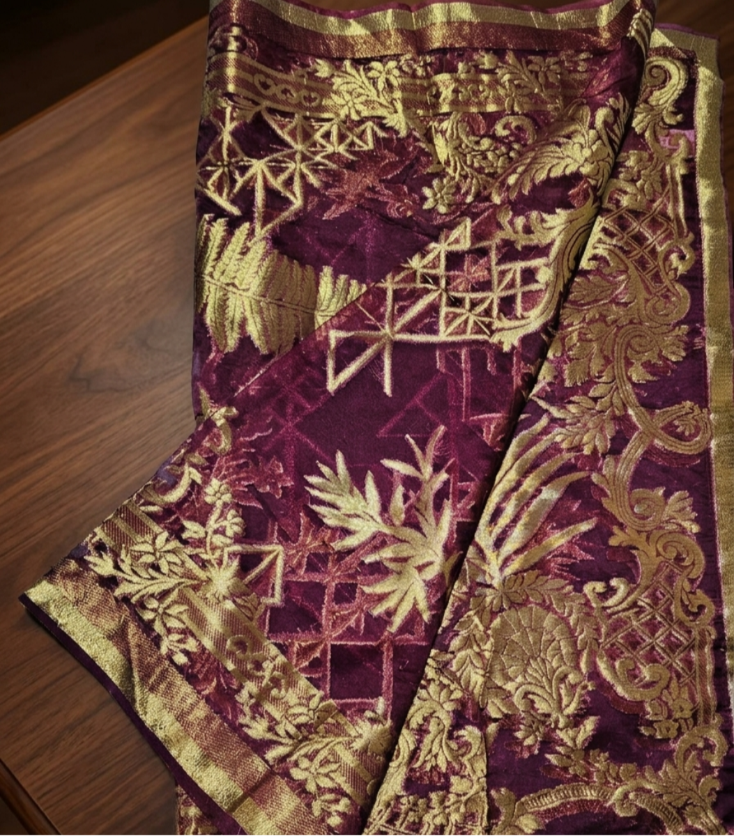 Sapphire Wine & Gold Luxury Brocade Dupatta