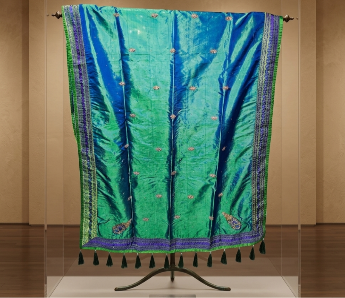 Royal Teal Silk Dupatta – Hand-Embroidered Luxury