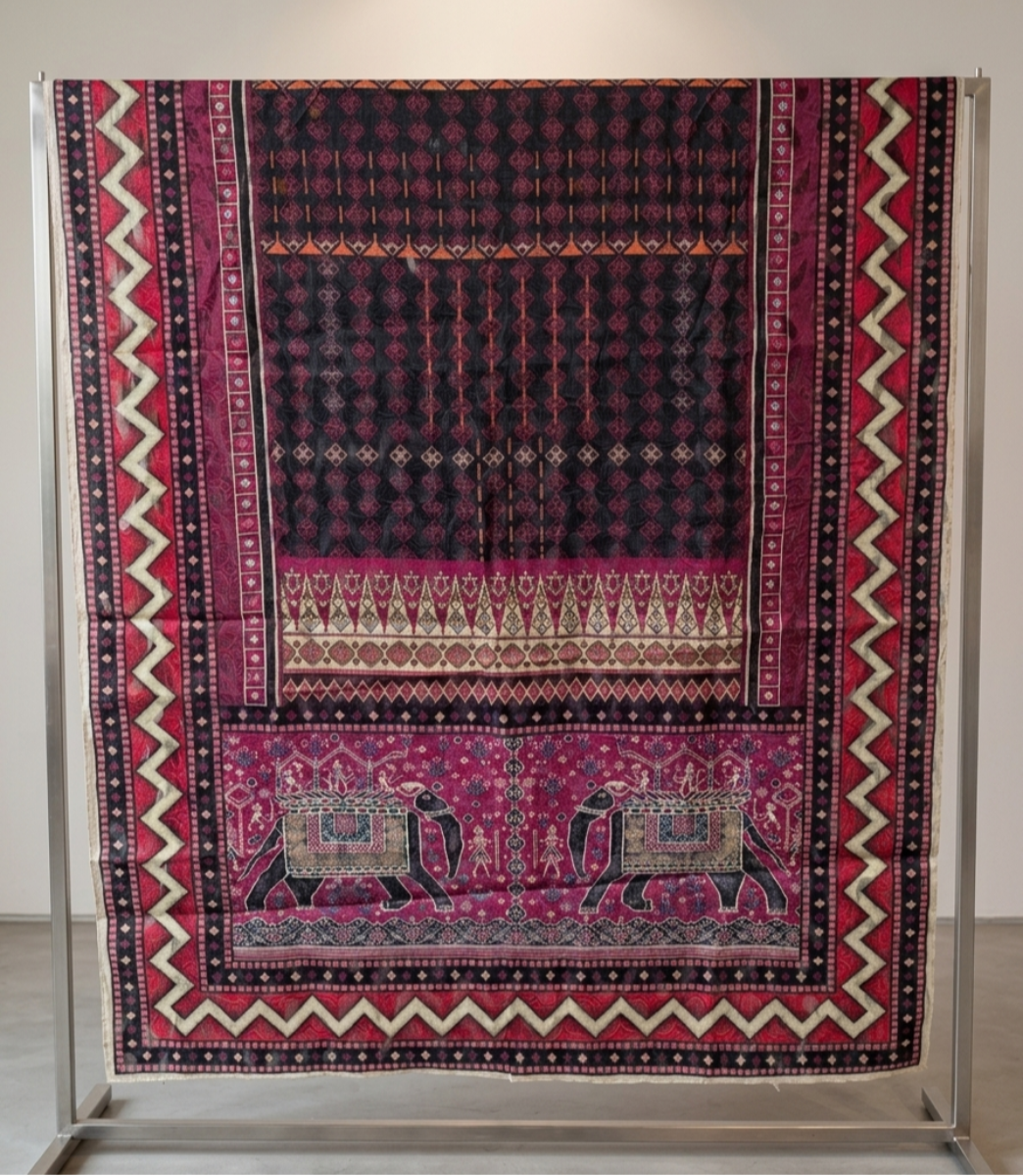 Sapphire Ethnic Elephant Motif Dupatta – Vibrant Multi-Tone Unstitched Wrap