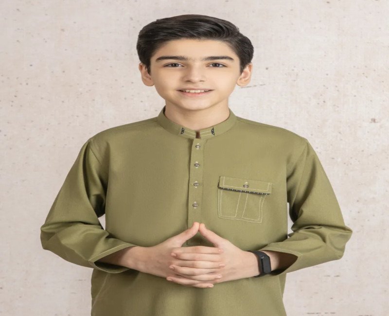 Elegant Kids’  Green Stitched Kurta Set
