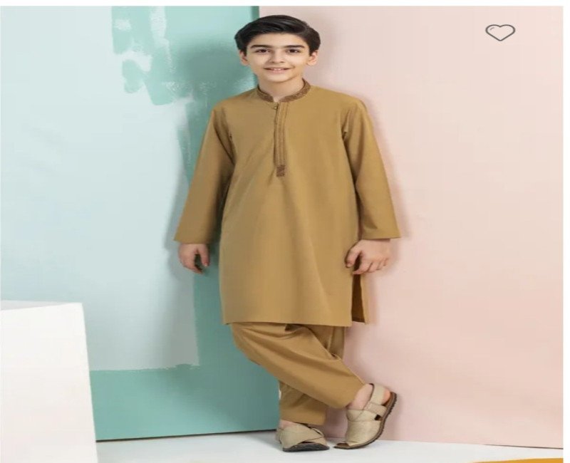 Elegant Boys' Beige Kurta Shalwar Set – Traditional Occasion Wear
