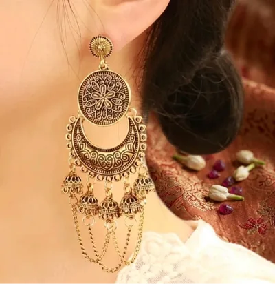 Vintage Gold Chandbali Jhumka