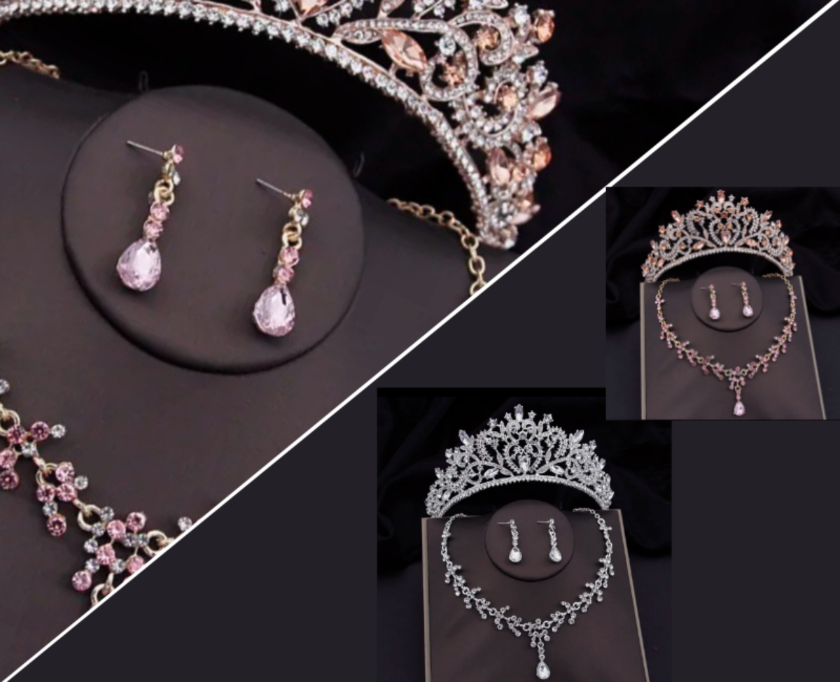 Royal Silver Crystal Bridal Jewelry Set: Tiara, Necklace & Earrings