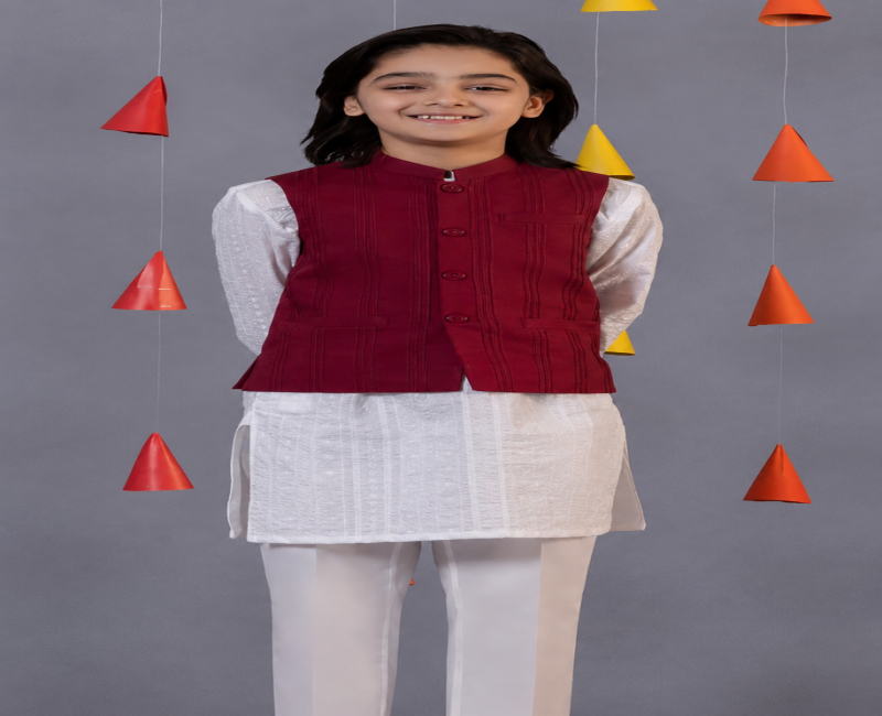 Boys’ Designer Maroon Koti – Elegance for Every Celebration
