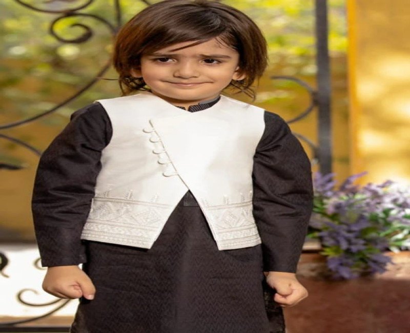 Sapphire Kids Boys’ White Embroidered Vest – Asymmetrical Formal Waistcoat
