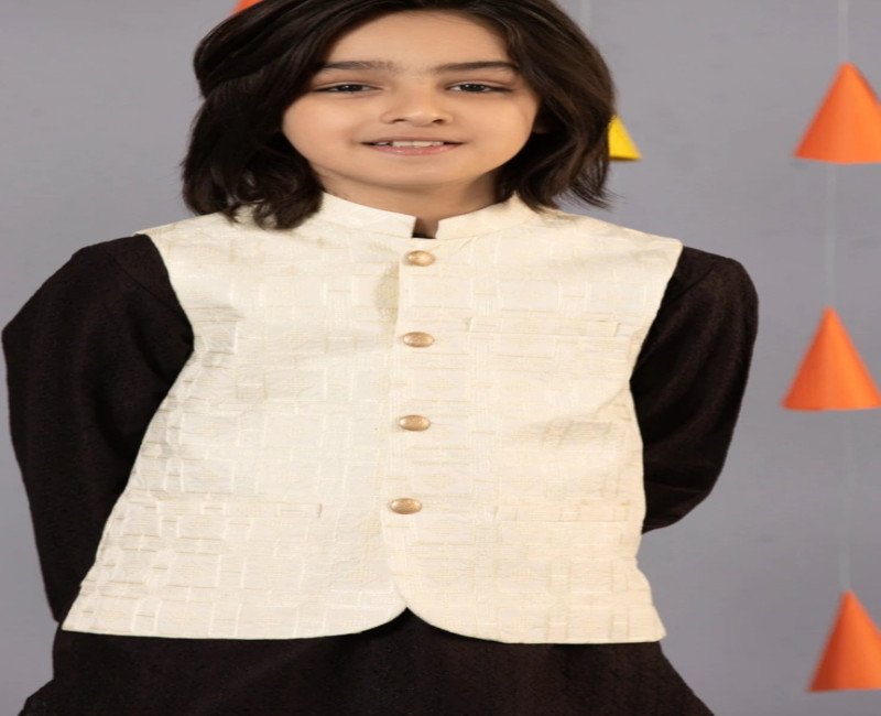 Boy’s Ivory Embroidered Festive Vest | Premium Jacquard