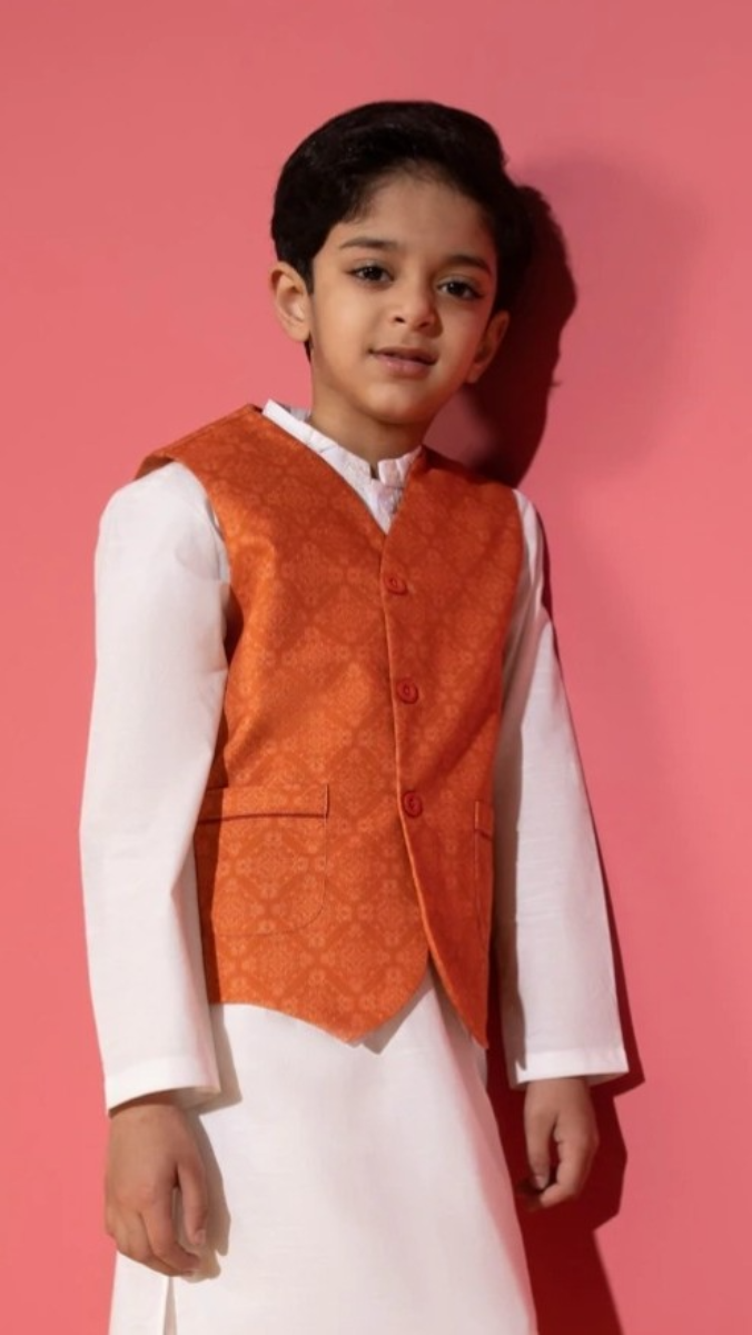 Boys Orange Jacquard Waistcoat