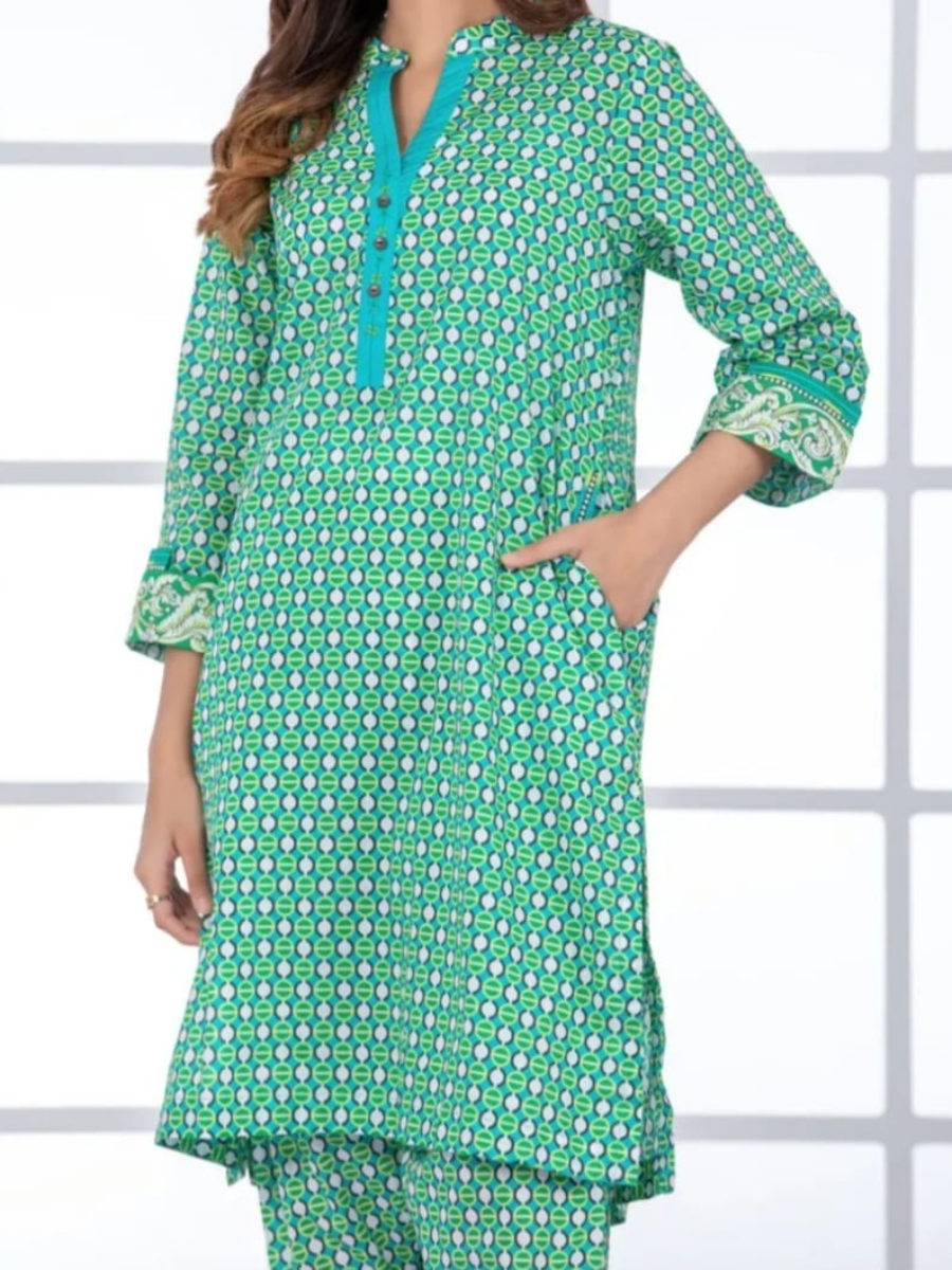 Chic Mint Geometric Print Kurta Set